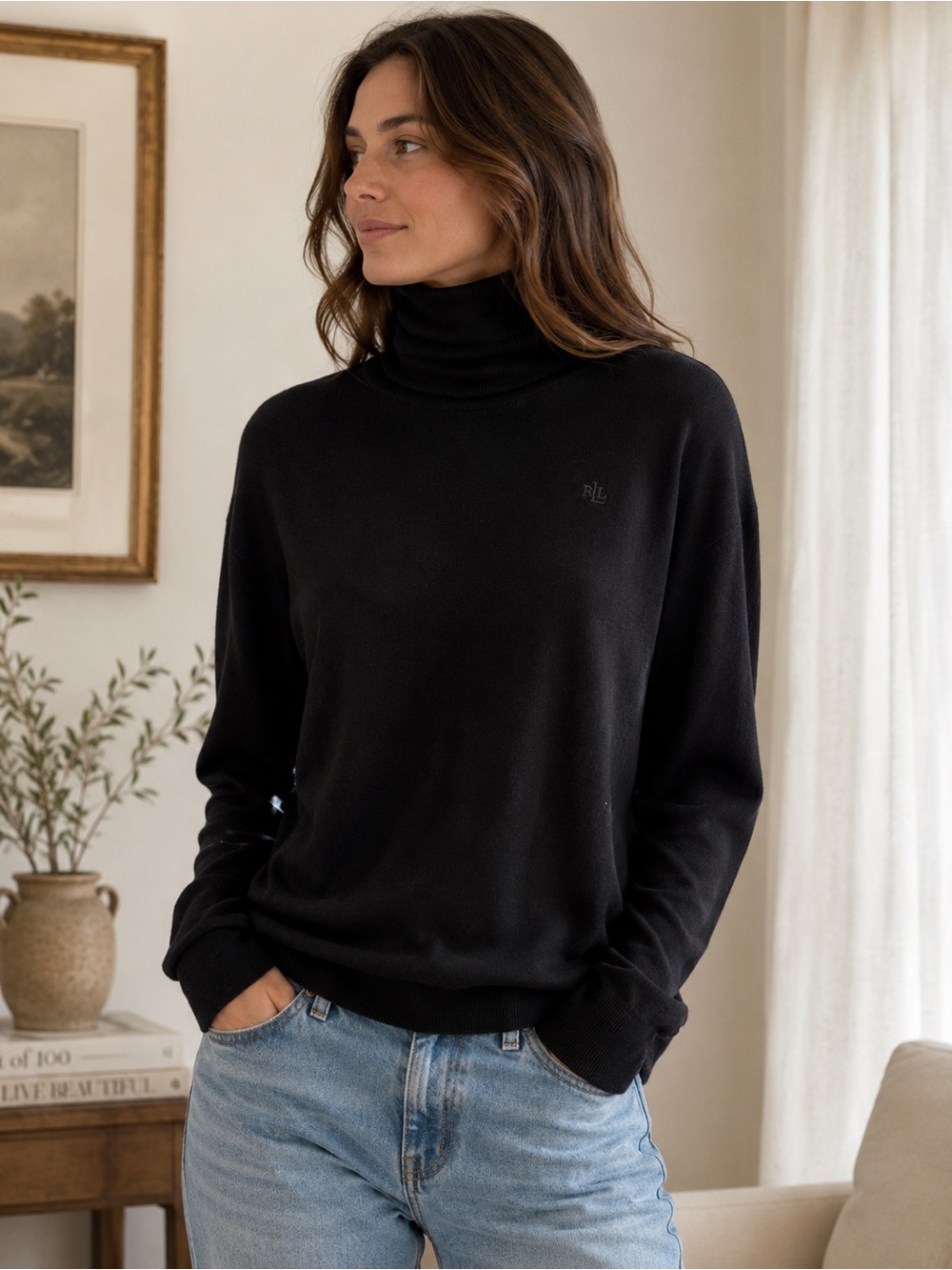 Lauren Ralph Lauren Lightweight Black Turtleneck Sweater-XL